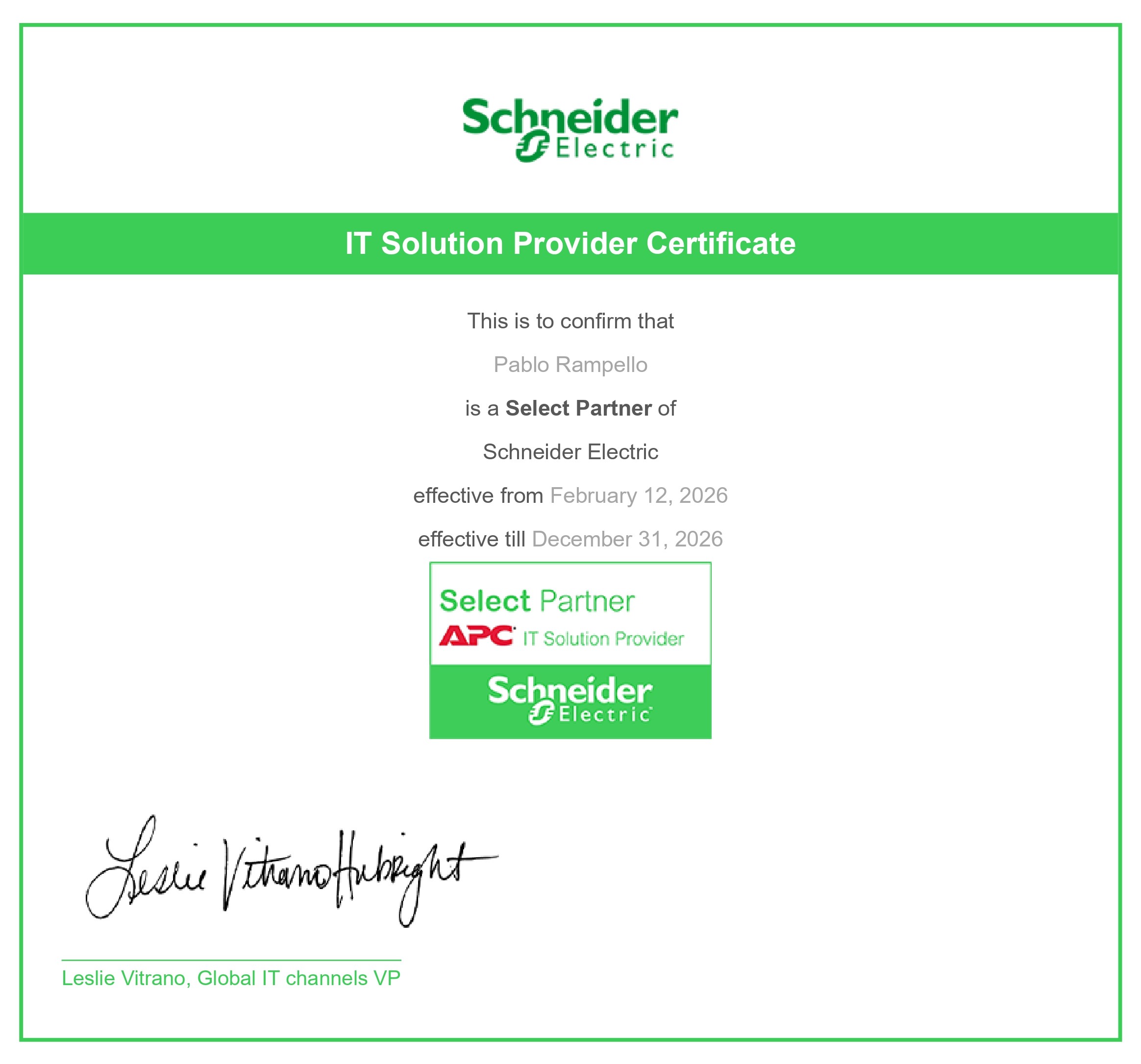 Certificación Schneider Electric IT Solution Provider
